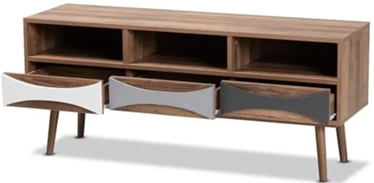 Baxton Studio Leane Modern and Contemporary Natural Brown Finished and Multi-Colored Wood 3-Drawer TV Stand