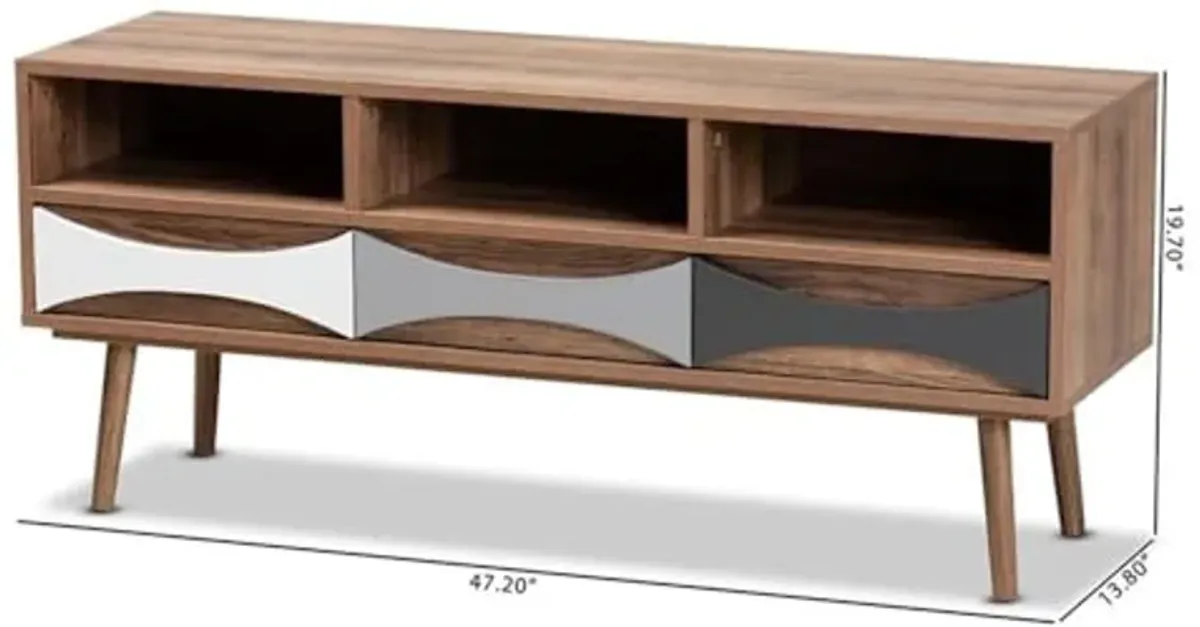 Baxton Studio Leane Modern and Contemporary Natural Brown Finished and Multi-Colored Wood 3-Drawer TV Stand