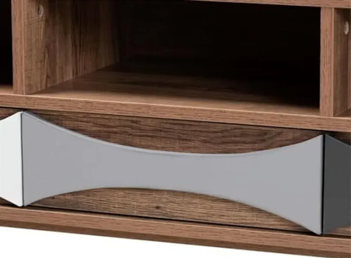 Baxton Studio Leane Modern and Contemporary Natural Brown Finished and Multi-Colored Wood 3-Drawer TV Stand