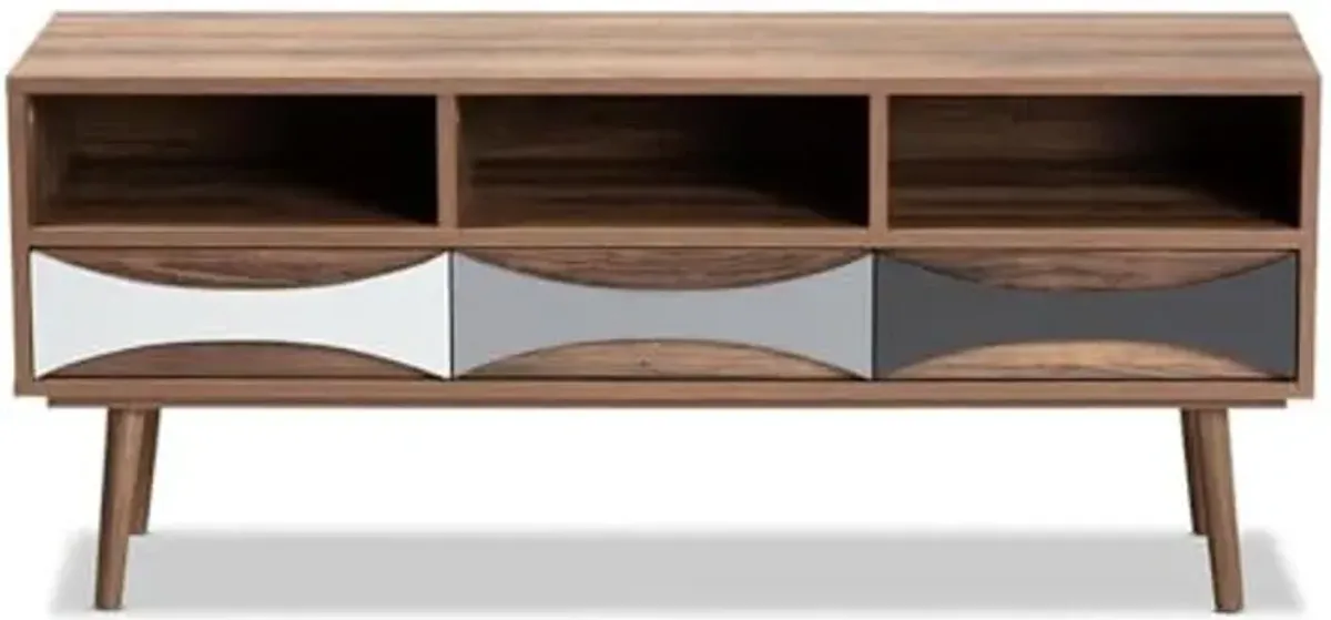 Baxton Studio Leane Modern and Contemporary Natural Brown Finished and Multi-Colored Wood 3-Drawer TV Stand