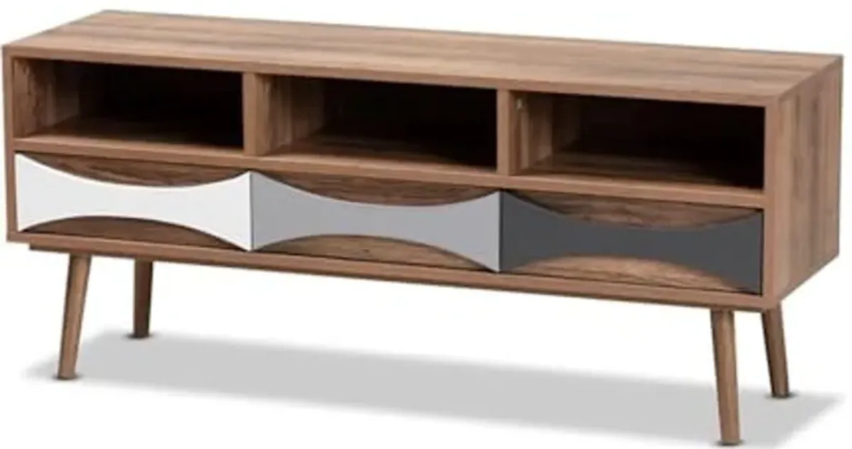 Baxton Studio Leane Modern and Contemporary Natural Brown Finished and Multi-Colored Wood 3-Drawer TV Stand