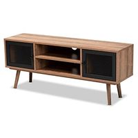 Baxton Studio Yuna Mid-Century Modern Transitional Natural Brown Finished Wood and Black Metal 2-Door TV Stand