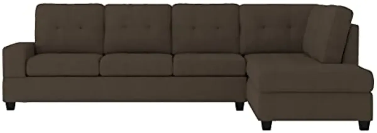 Lexicon Atlantis Tufted Fabric 2-Piece Reversible Sectional Sofa with Chaise, Chocolate