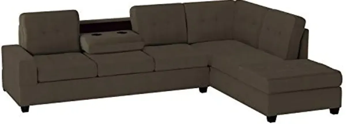 Lexicon Atlantis Tufted Fabric 2-Piece Reversible Sectional Sofa with Chaise, Chocolate