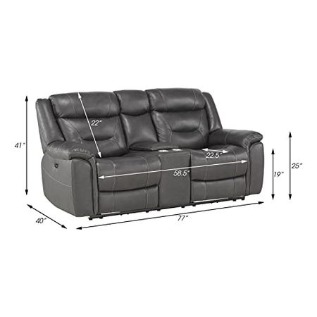 Lexicon Finlay Top Grain Leather 2-Piece Power Reclining Living Room Set, Dark Gray