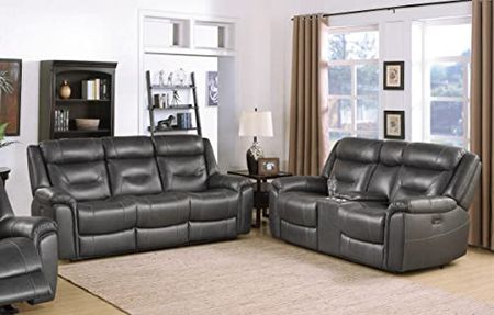 Lexicon Finlay Top Grain Leather 2-Piece Power Reclining Living Room Set, Dark Gray
