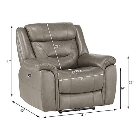 Lexicon Finlay Top Grain Leather 3-Piece Power Reclining Living Room Set, Brownish Gray