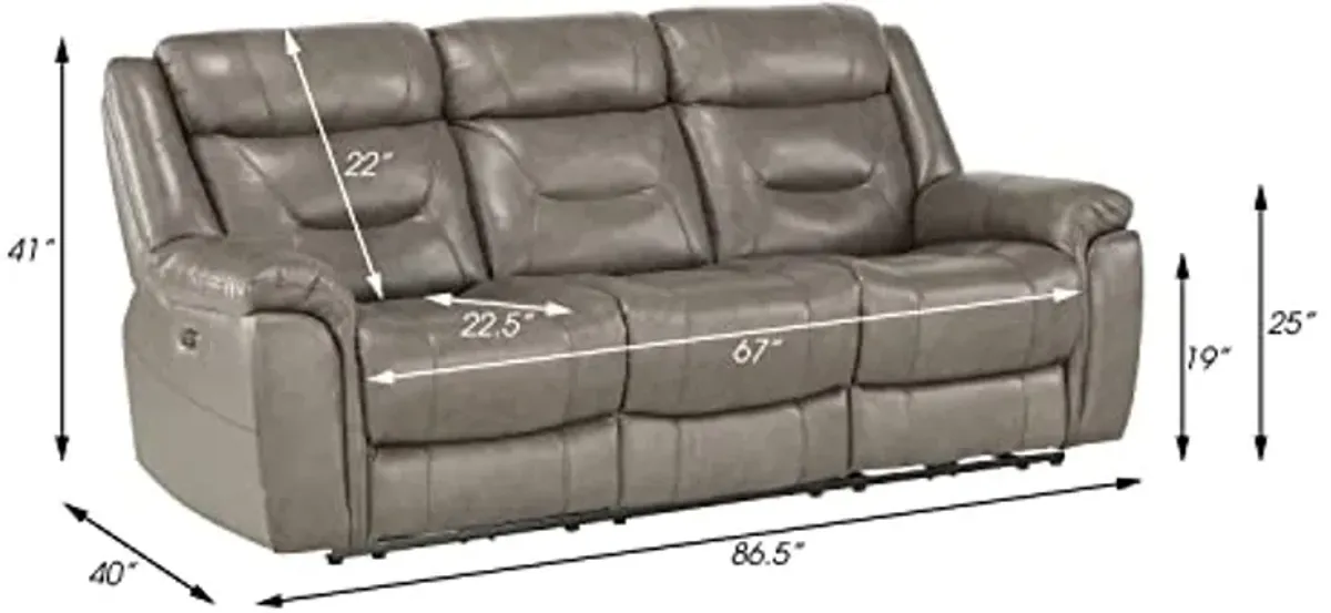 Lexicon Finlay Top Grain Leather 3-Piece Power Reclining Living Room Set, Brownish Gray