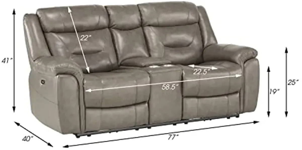 Lexicon Finlay Top Grain Leather 3-Piece Power Reclining Living Room Set, Brownish Gray