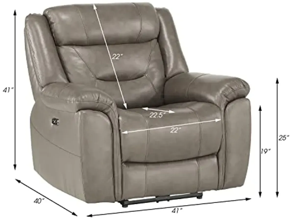 Lexicon Finlay Top Grain Leather 3-Piece Power Reclining Living Room Set, Brownish Gray