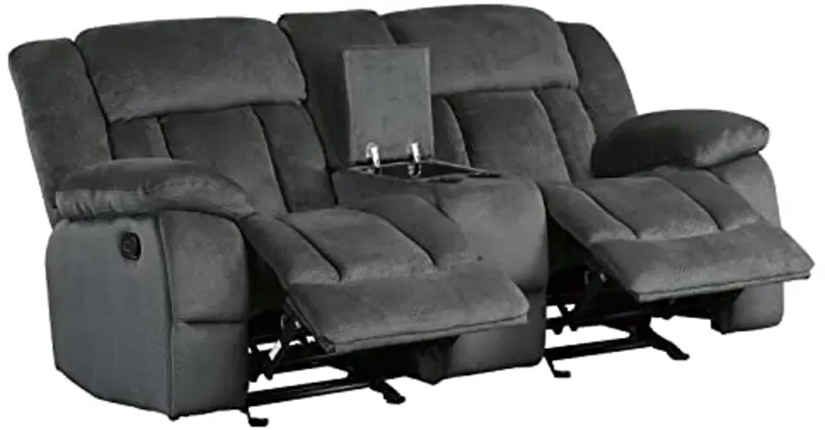 Lexicon Home Theater Seating, Wall Hugger Manual Reclining Loveseat with Center Console, Cup Holders, 2-Seat Dual Glider Recliner Loveseat for Living Room, 79’’W Loveseat, Charcoal​