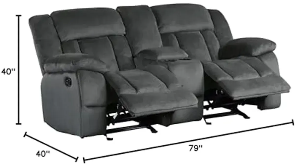 Lexicon Home Theater Seating, Wall Hugger Manual Reclining Loveseat with Center Console, Cup Holders, 2-Seat Dual Glider Recliner Loveseat for Living Room, 79’’W Loveseat, Charcoal​