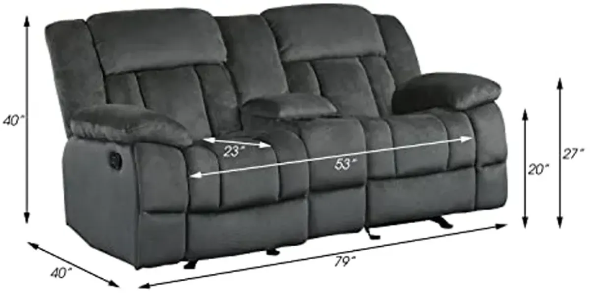 Lexicon Home Theater Seating, Wall Hugger Manual Reclining Loveseat with Center Console, Cup Holders, 2-Seat Dual Glider Recliner Loveseat for Living Room, 79’’W Loveseat, Charcoal​