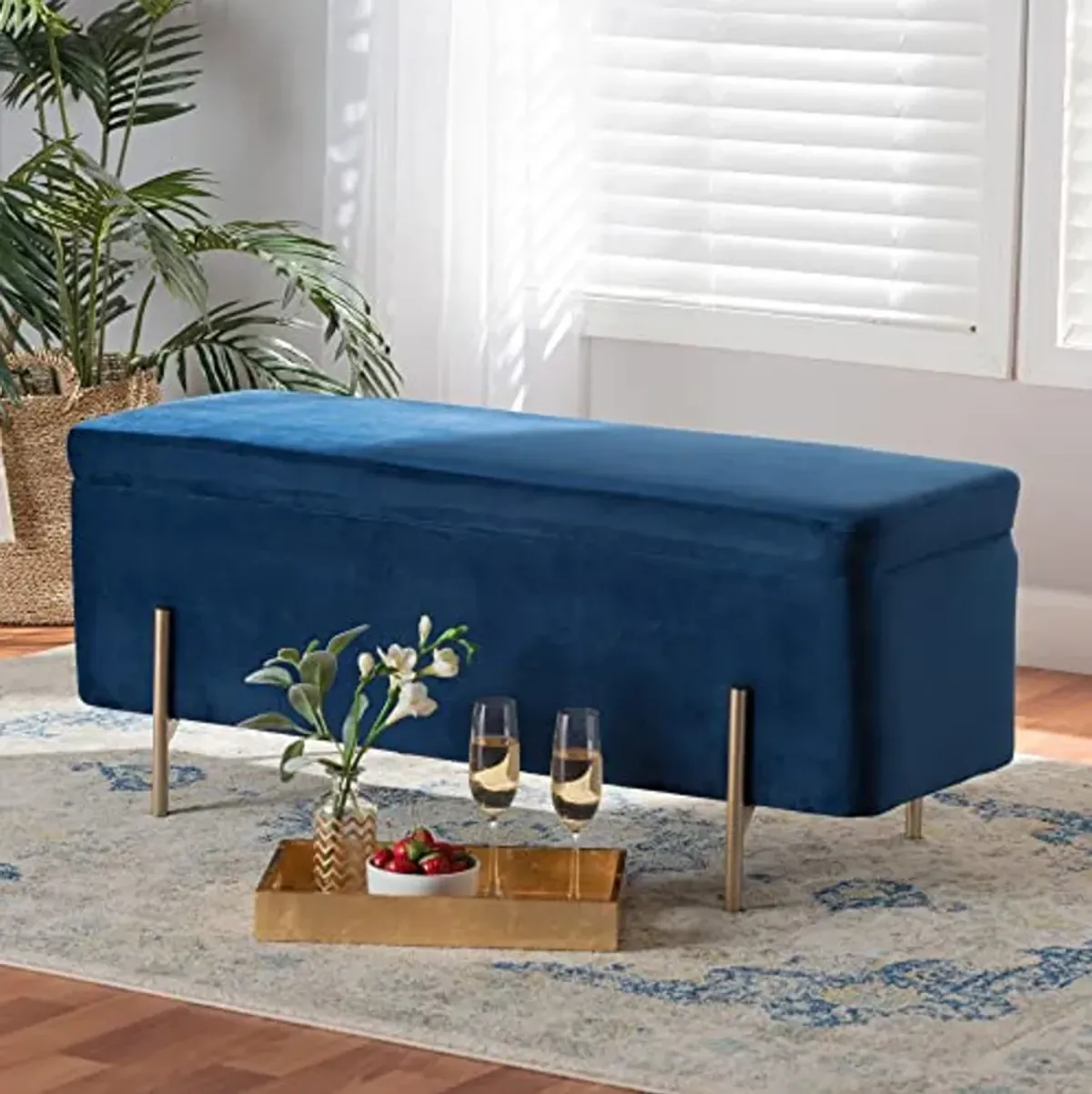 Baxton Studio Rockwell Benches & Banquettes, One Size, Navy Blue/Gold