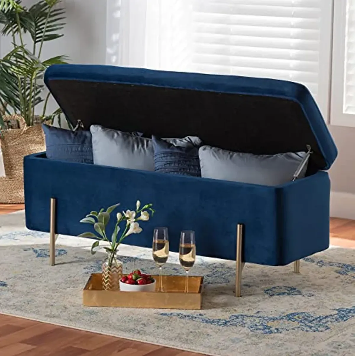 Baxton Studio Rockwell Benches & Banquettes, One Size, Navy Blue/Gold