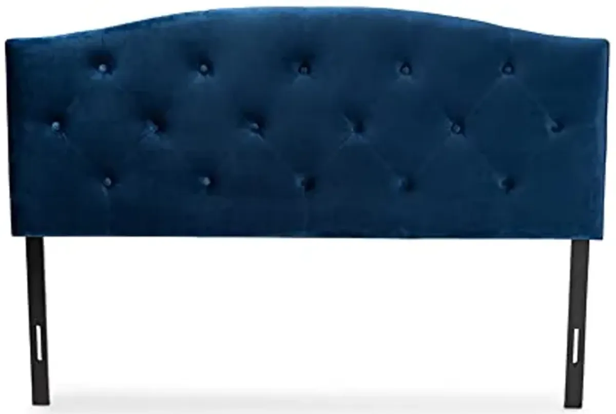 Baxton Studio Leone Navy Blue Velvet Fabric Upholstered Queen Size Headboard