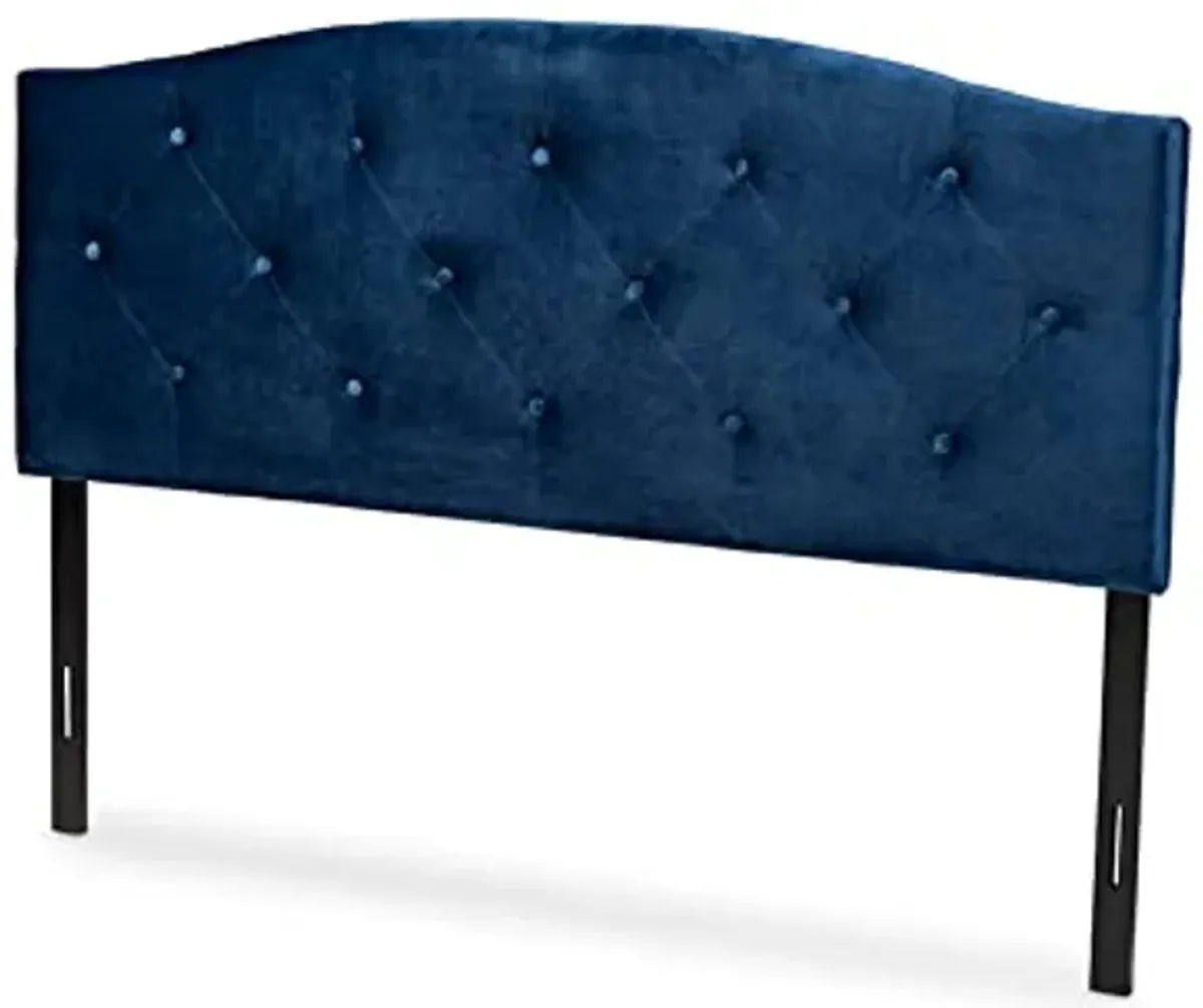 Baxton Studio Leone Navy Blue Velvet Fabric Upholstered Queen Size Headboard