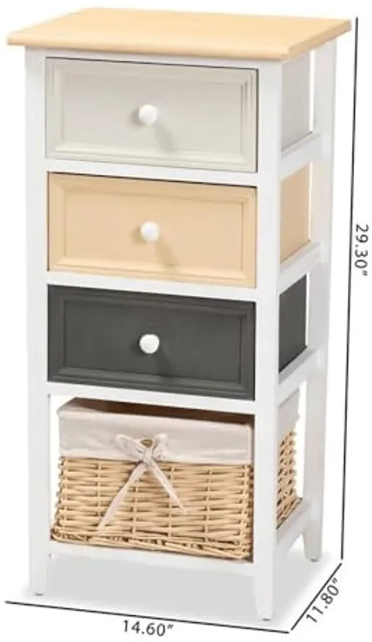 Baxton Studio Adonis Mid-Century Modern Transitional Multi-Colored Wood 3-Drawer Storage Unit with Basket