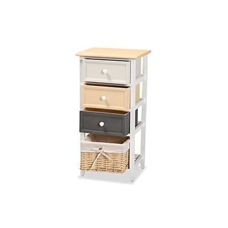 Baxton Studio Adonis Mid-Century Modern Transitional Multi-Colored Wood 3-Drawer Storage Unit with Basket