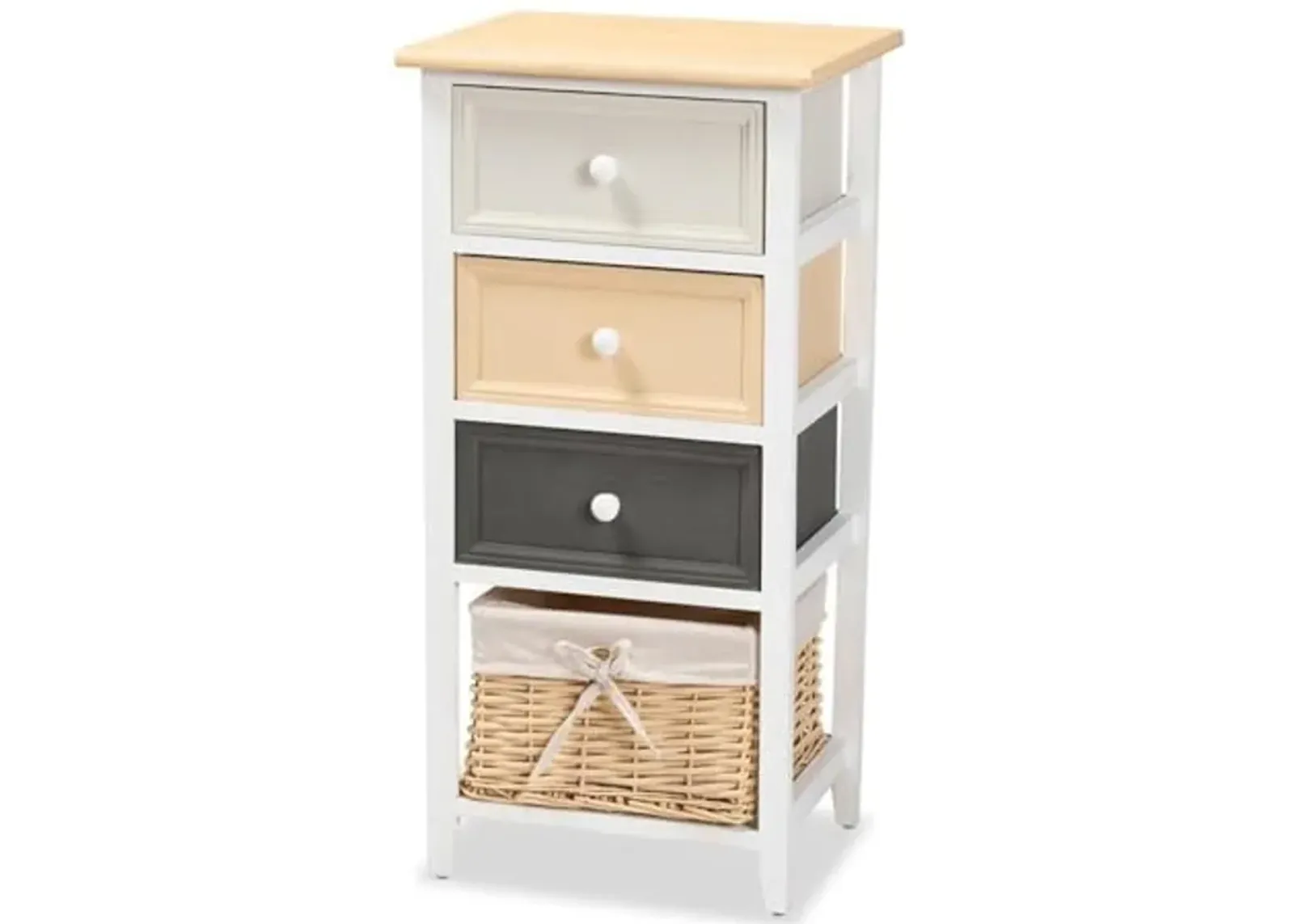 Baxton Studio Adonis Mid-Century Modern Transitional Multi-Colored Wood 3-Drawer Storage Unit with Basket