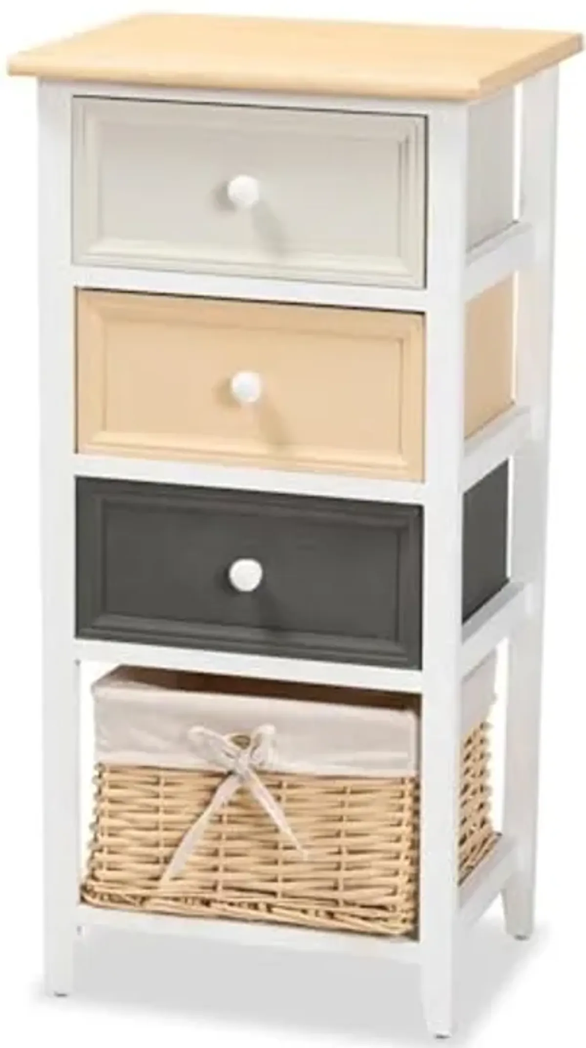 Baxton Studio Adonis Mid-Century Modern Transitional Multi-Colored Wood 3-Drawer Storage Unit with Basket