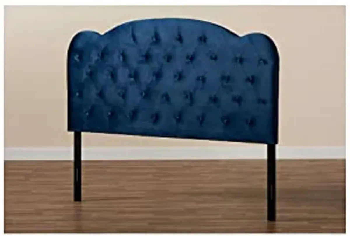 Baxton Studio Clovis Modern and Contemporary Navy Blue Velvet Fabric Upholstered King Size Headboard