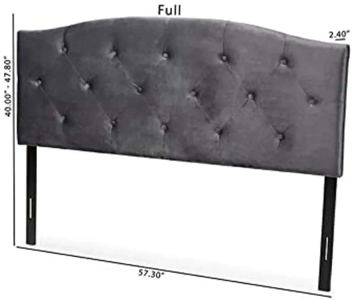 Baxton Studio Leone Grey Velvet Fabric Upholstered Full Size Headboard, Grey/Dark Brown