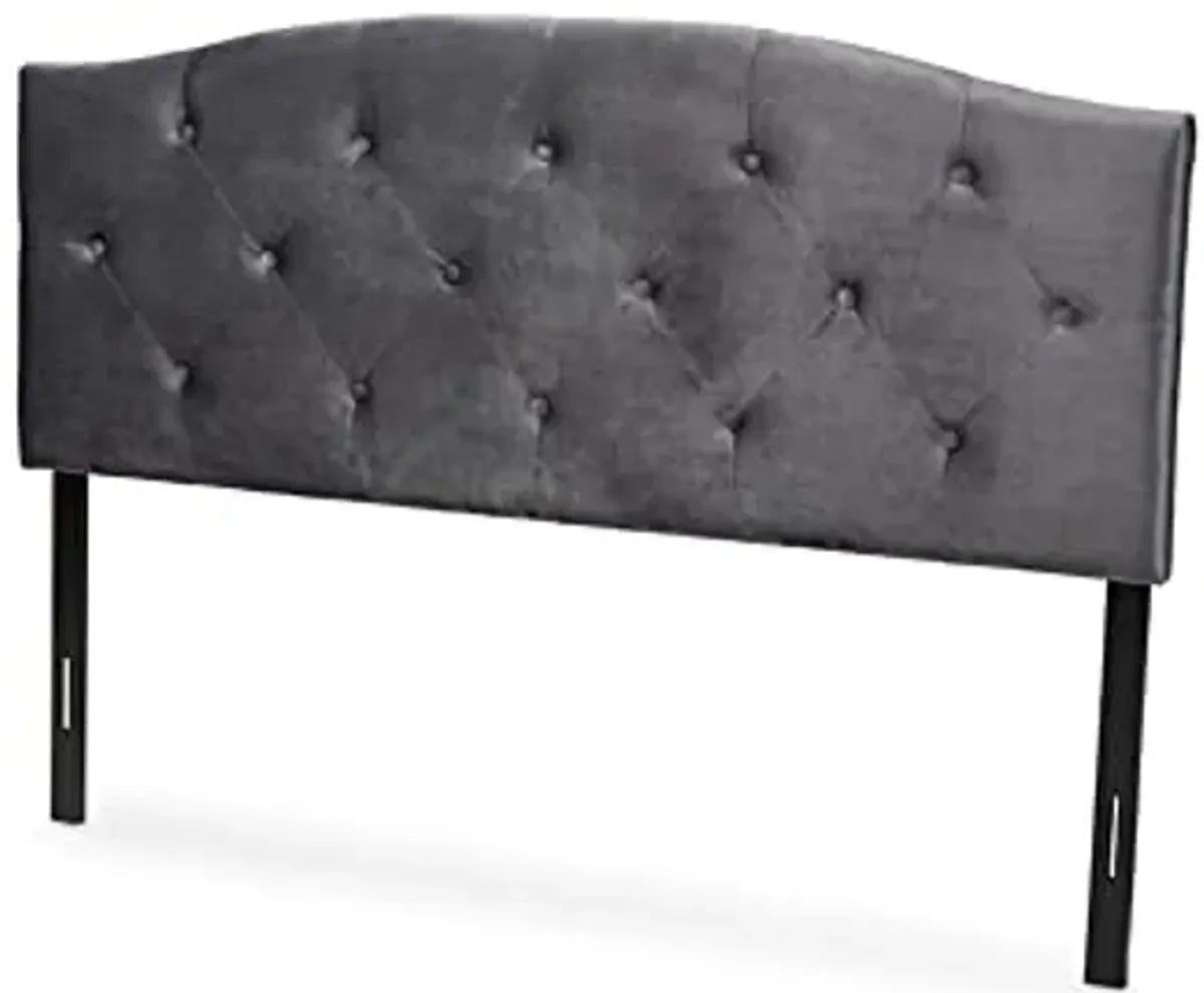 Baxton Studio Leone Grey Velvet Fabric Upholstered Full Size Headboard, Grey/Dark Brown