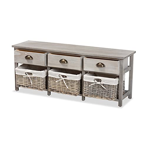 Baxton Studio Mabyn Light Gray Finished Wood 3Drawer Storage Bench Natural Brown/Light Grey