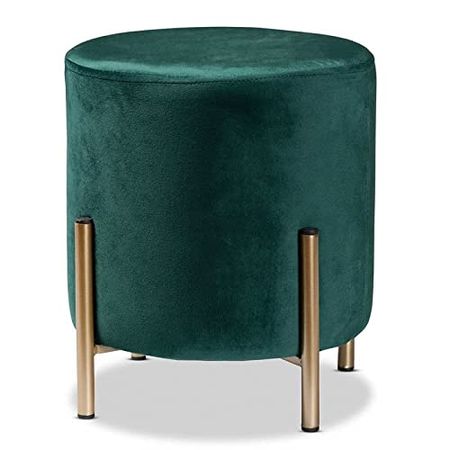 Baxton Studio Thurman Green Velvet and Gold Finished Metal Ottoman
