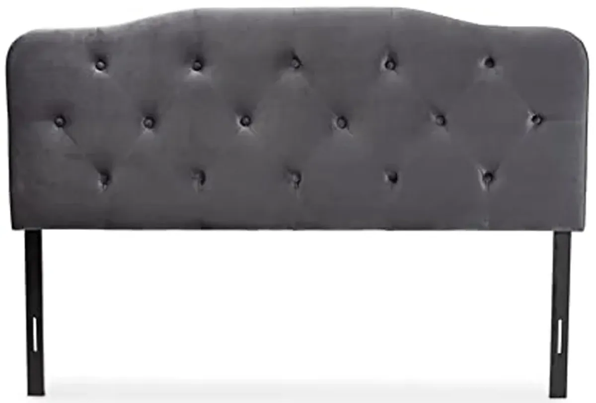 Baxton Studio Gregory Modern and Contemporary Grey Velvet Fabric Upholstered Queen Size Headboard