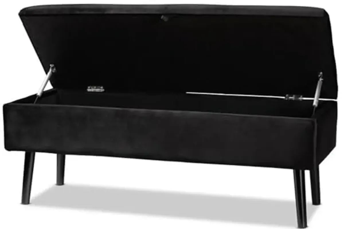 Baxton Studio Caine Modern and Contemporary Black Velvet Fabric Upholstered and Dark Brown Finished Wood Storage Bench