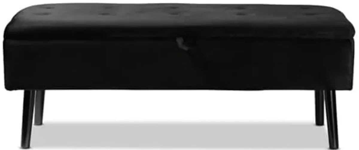 Baxton Studio Caine Modern and Contemporary Black Velvet Fabric Upholstered and Dark Brown Finished Wood Storage Bench