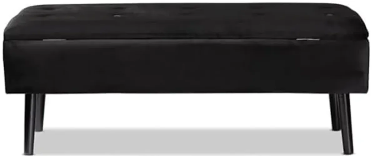 Baxton Studio Caine Modern and Contemporary Black Velvet Fabric Upholstered and Dark Brown Finished Wood Storage Bench