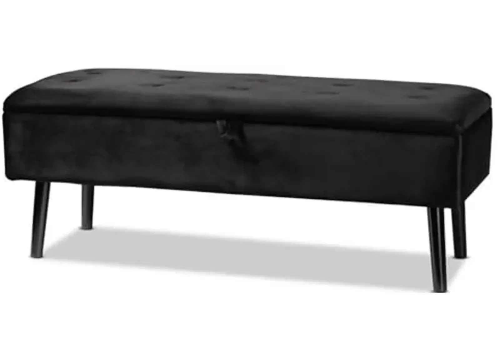 Baxton Studio Caine Modern and Contemporary Black Velvet Fabric Upholstered and Dark Brown Finished Wood Storage Bench