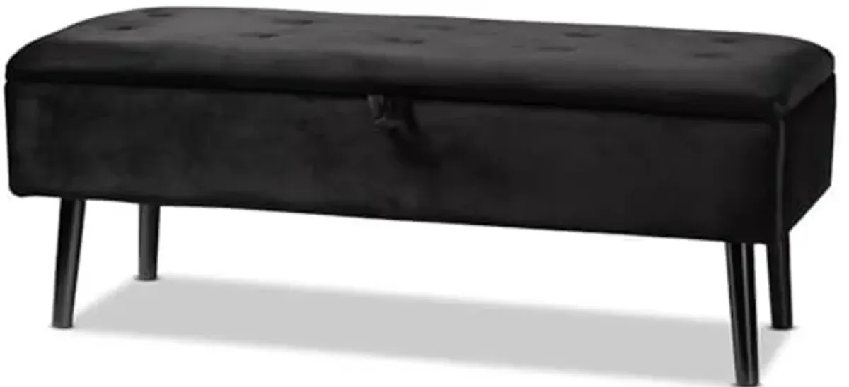 Baxton Studio Caine Modern and Contemporary Black Velvet Fabric Upholstered and Dark Brown Finished Wood Storage Bench