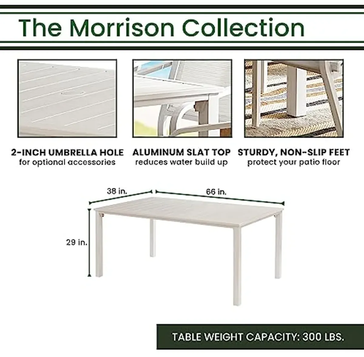 Hanover Morrison 7-Piece Outdoor Dining Set with 6 Aluminum Sling Chairs and Slat Top 38" Square Table, Rust-Resistant Outdoor Patio Dining Set for 6