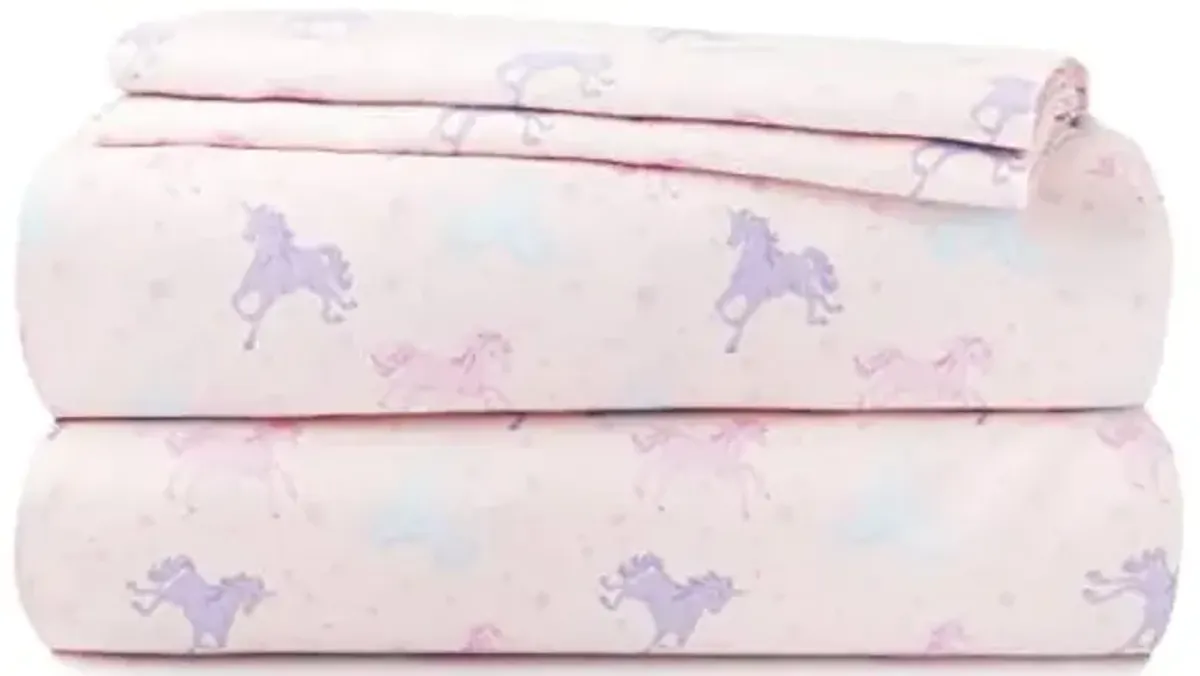 Heritage Kids 3 Piece Sheet Set, Including Top Sheet, Fitted Sheet and Pillow Case, Unicorn Print, Twin, Pink, (K698026)