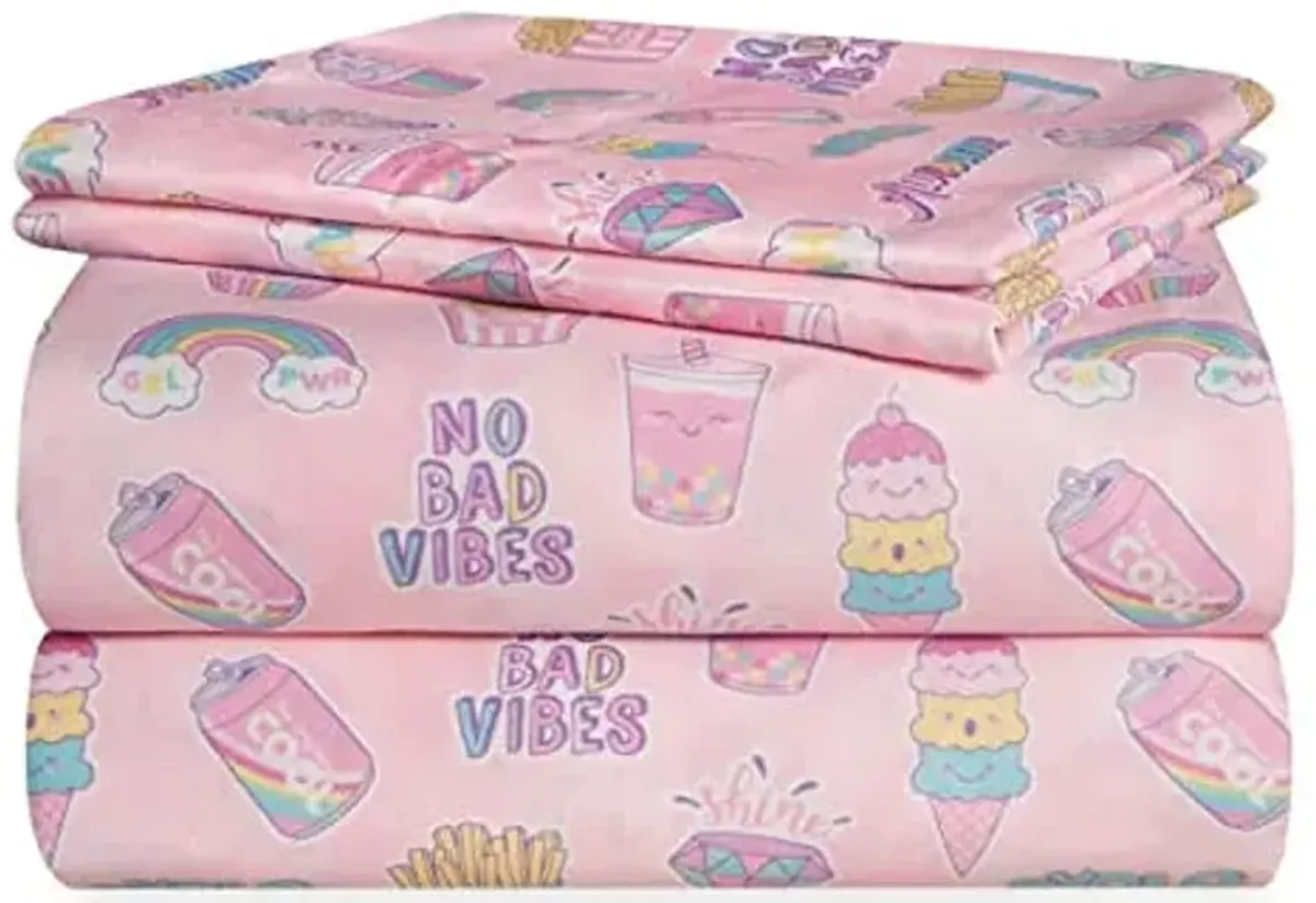 Heritage Kids 3 Piece Sheet Set, Including Top Sheet, Fitted Sheet, and Pillow Case, Girl Power Print, Twin, Multi Color, (K699328)