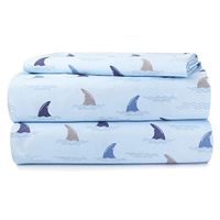 Heritage Kids 4 Piece Sheet Set, Including Top Sheet, Fitted Sheet and 2 Pillow Cases, Fintastic Print, Full, Blue K698025