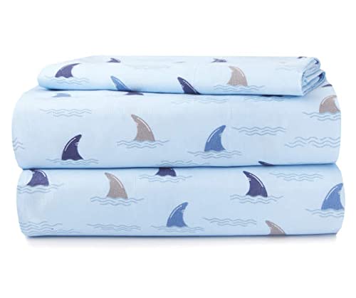 Heritage Kids 4 Piece Sheet Set, Including Top Sheet, Fitted Sheet and 2 Pillow Cases, Fintastic Print, Full, Blue K698025