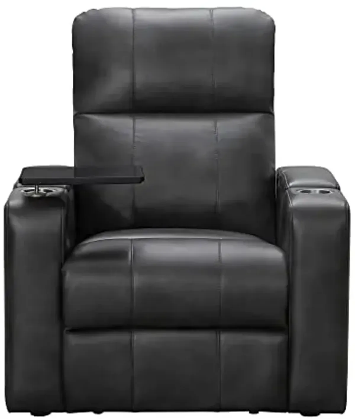 Abbyson Living Rider Powered Reclining Theater Chair - Built in USB/Power Outlet, Cup Holders, Tray/Side Table, Faux Leather Home Theater Chair, Grey