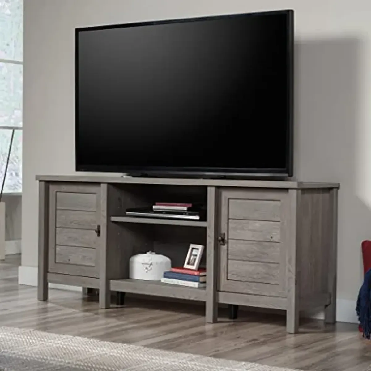 Sauder Cottage Road TV Credenza with Doors, for TV's up to 70, Mystic Oak Finish