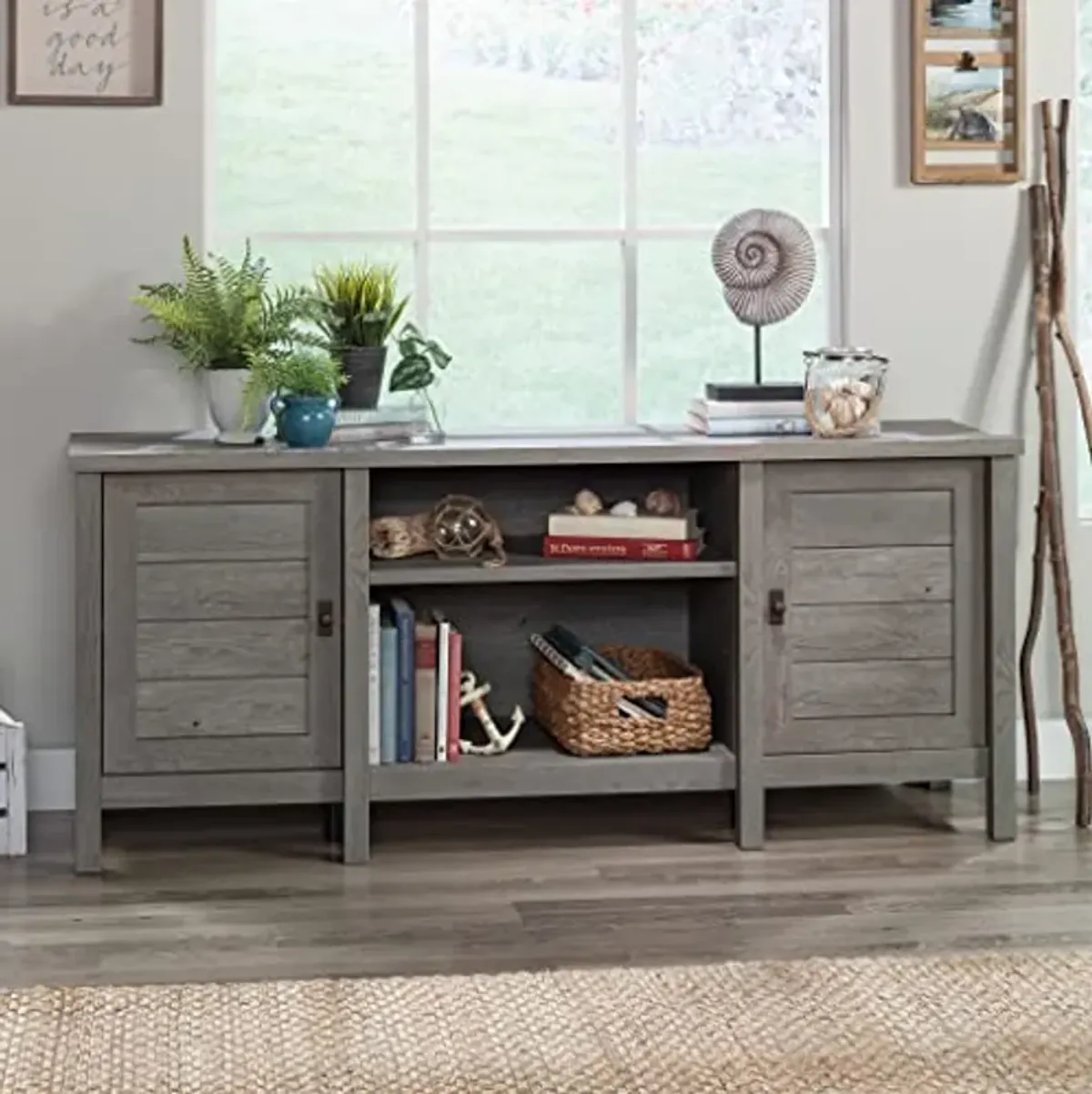 Sauder Cottage Road TV Credenza with Doors, for TV's up to 70, Mystic Oak Finish