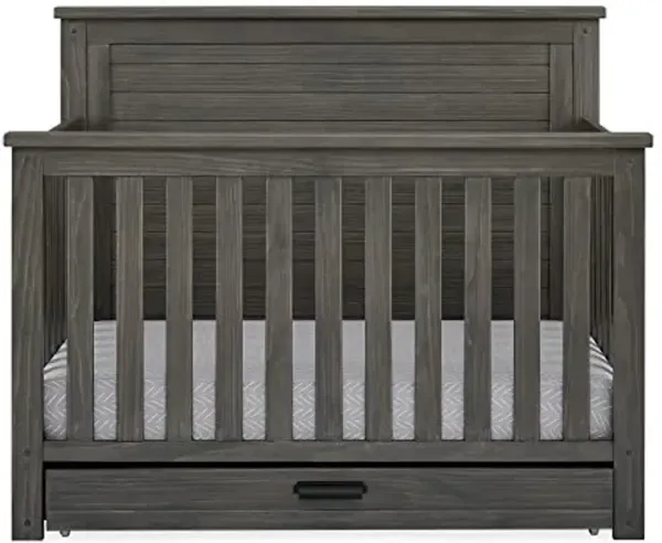 Delta Children Simmons Kids Caden 6-in-1 Convertible Crib with Trundle Drawer, Greenguard Gold Certified, Rustic Grey