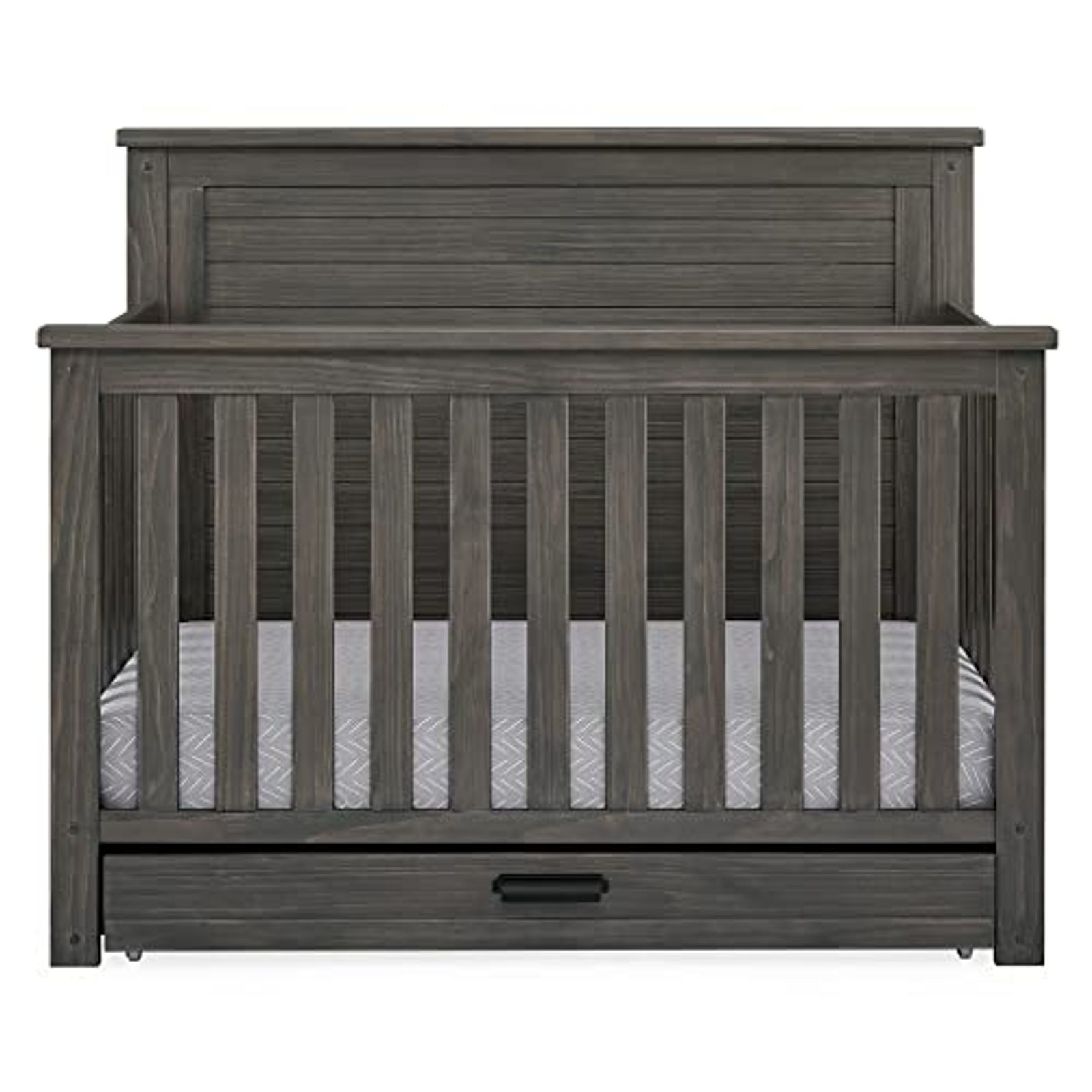 Delta Children Simmons Kids Caden 6-in-1 Convertible Crib with Trundle Drawer, Greenguard Gold Certified, Rustic Grey