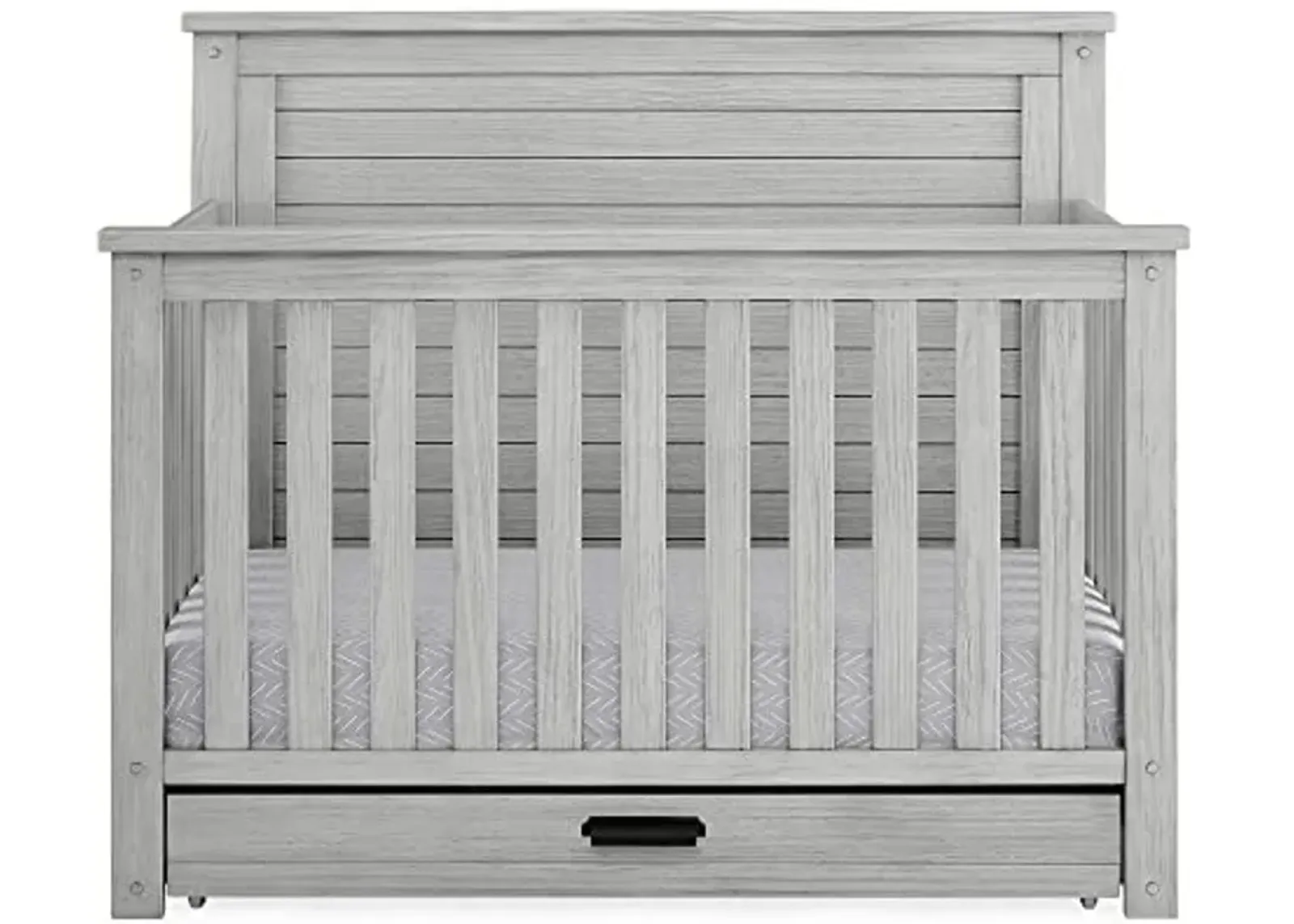 Delta Children Simmons Kids Caden 6-in-1 Convertible Crib with Trundle Drawer, Greenguard Gold Certified, Rustic Mist