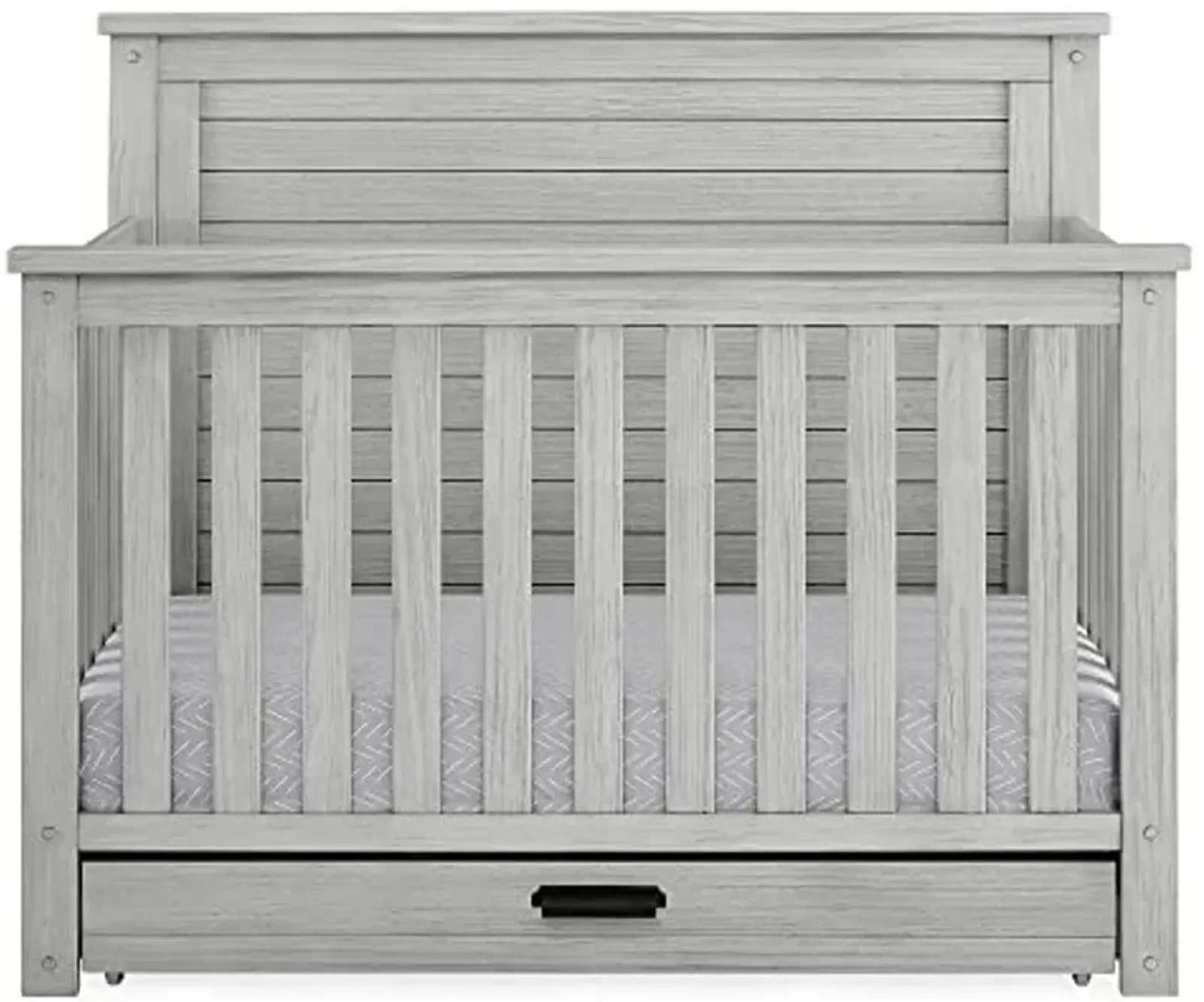 Delta Children Simmons Kids Caden 6-in-1 Convertible Crib with Trundle Drawer, Greenguard Gold Certified, Rustic Mist