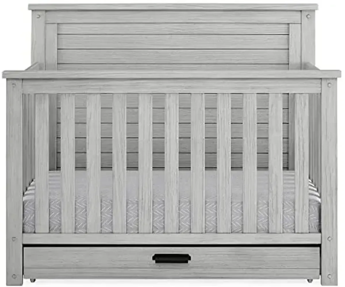 Delta Children Simmons Kids Caden 6-in-1 Convertible Crib with Trundle Drawer, Greenguard Gold Certified, Rustic Mist