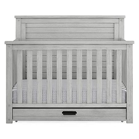 Delta Children Simmons Kids Caden 6-in-1 Convertible Crib with Trundle Drawer, Greenguard Gold Certified, Rustic Mist